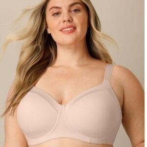 Playtex Full-Coverage Balconette Bra 42C Beige Moisture Wicking Wireless 4751